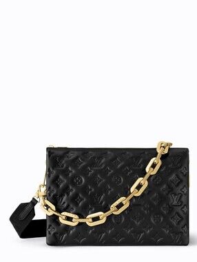 MSRP$5,800 Like NEW LV Louis Vuitton Lambskin Embossed Monogram Coussin MM Black